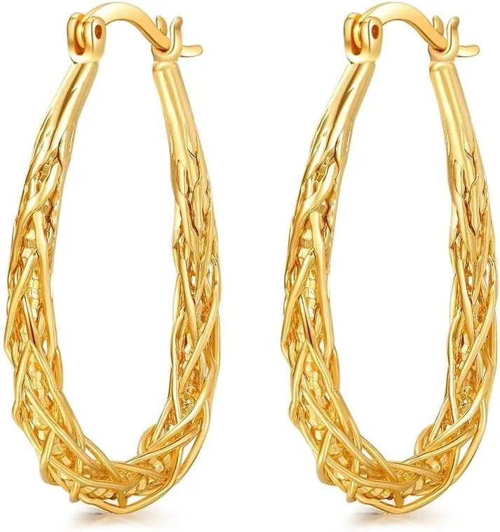 Senteria Sterling Silver Hoop Earrings - Medium, Lightweight, Thick Twist Oval Hoops