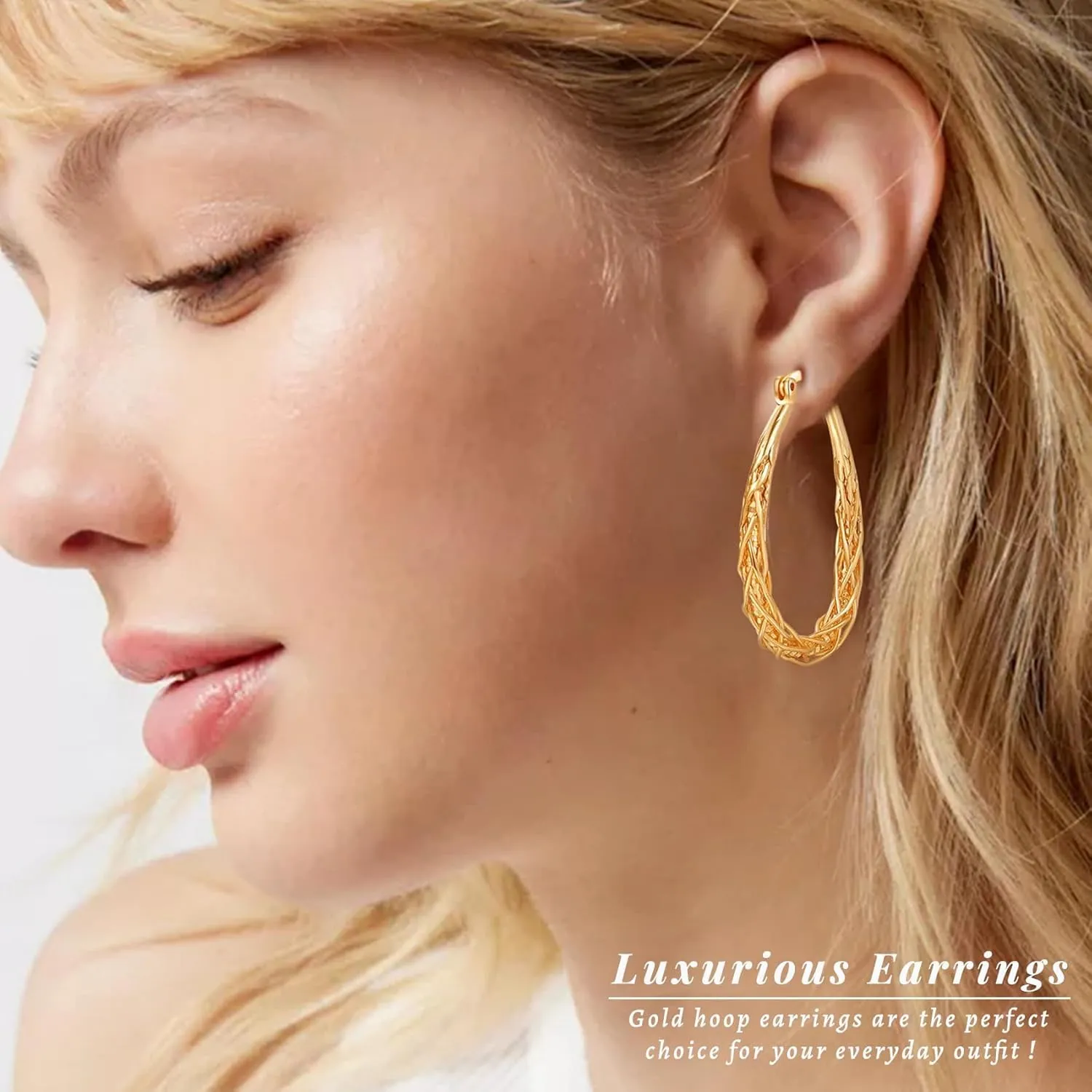 Senteria Sterling Silver Hoop Earrings - Medium, Lightweight, Thick Twist Oval Hoops