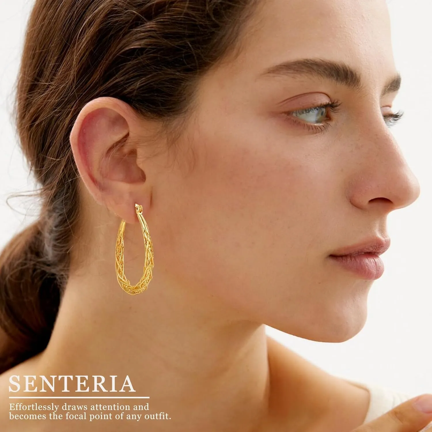 Senteria Sterling Silver Hoop Earrings - Medium, Lightweight, Thick Twist Oval Hoops