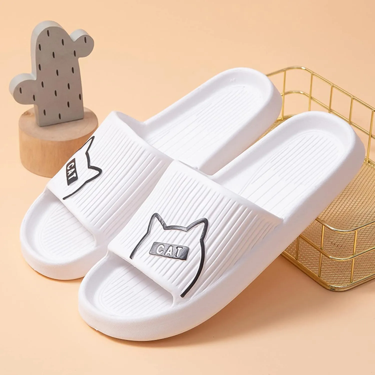 Shower Slippers Indoor Slides Bathroom Sandals Non Slip Quick Drying Cloud Slides for Women with Arch Support
