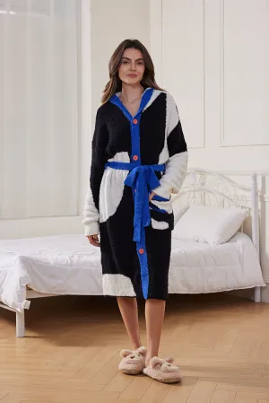 Single-Breasted Plush Hooded Robe