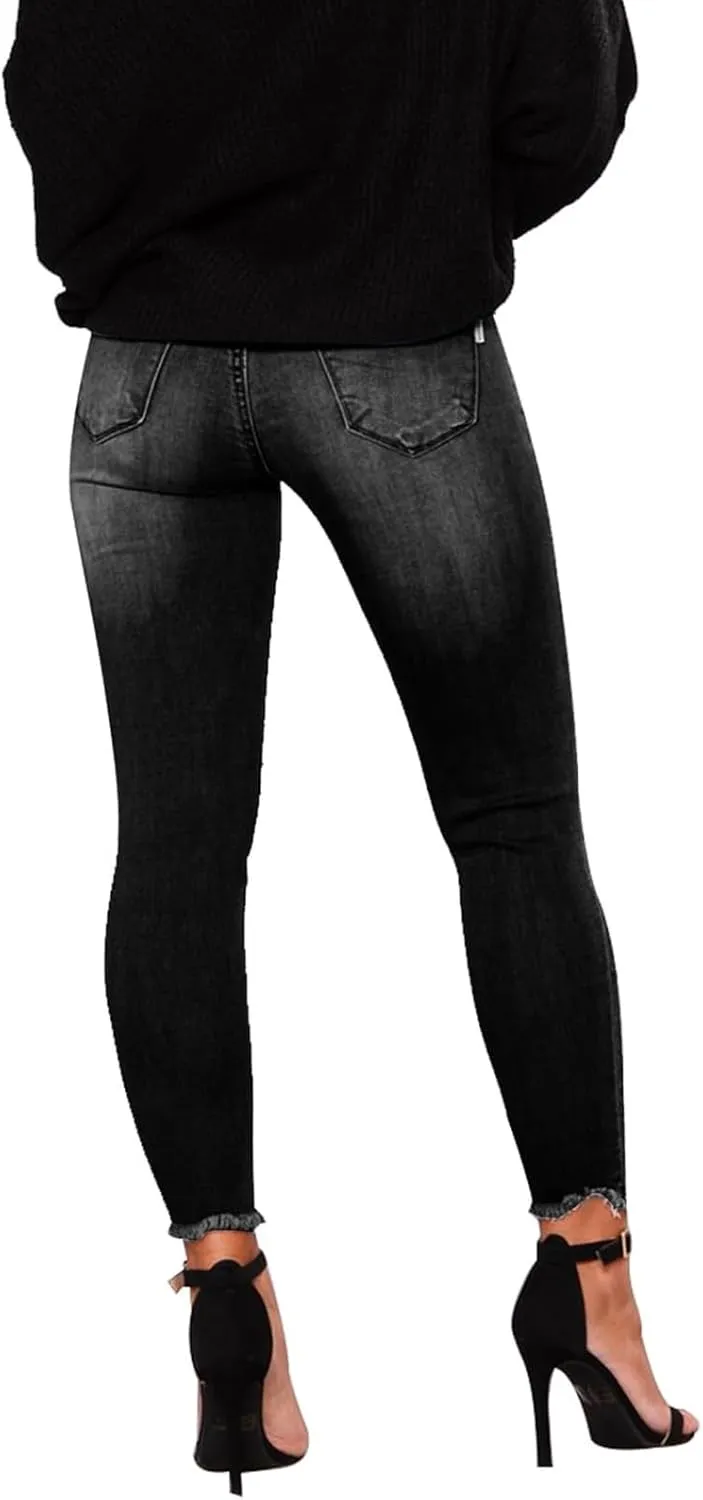 Skinny Jeans for Women Trendy Destroyed Ripped Stretchy High Waisted Jeans Casual Tummy Control Button Denim Pants