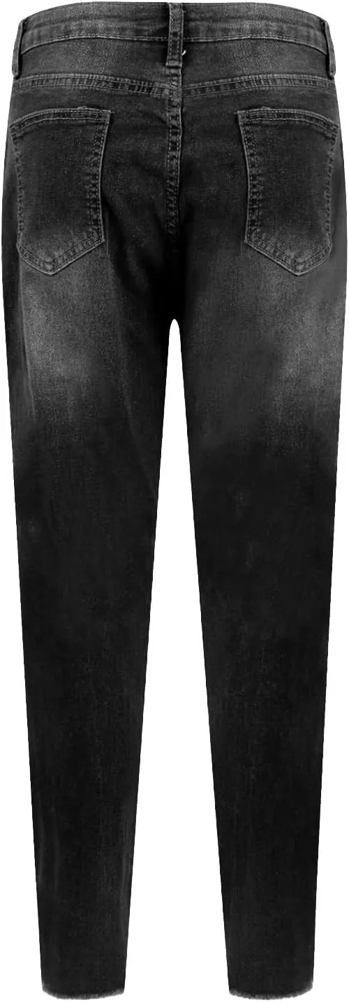 Skinny Jeans for Women Trendy Destroyed Ripped Stretchy High Waisted Jeans Casual Tummy Control Button Denim Pants
