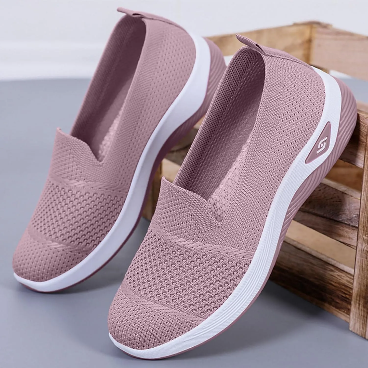 Slip On Orthopedic Sneakers Women Woven Orthopedic Breathable Soft Shoes Walking Flying Sneakers Diabetic Foam Walking Shoes Lightweight Wide Width Soft Sole Arch Support Non-Slip Shoe