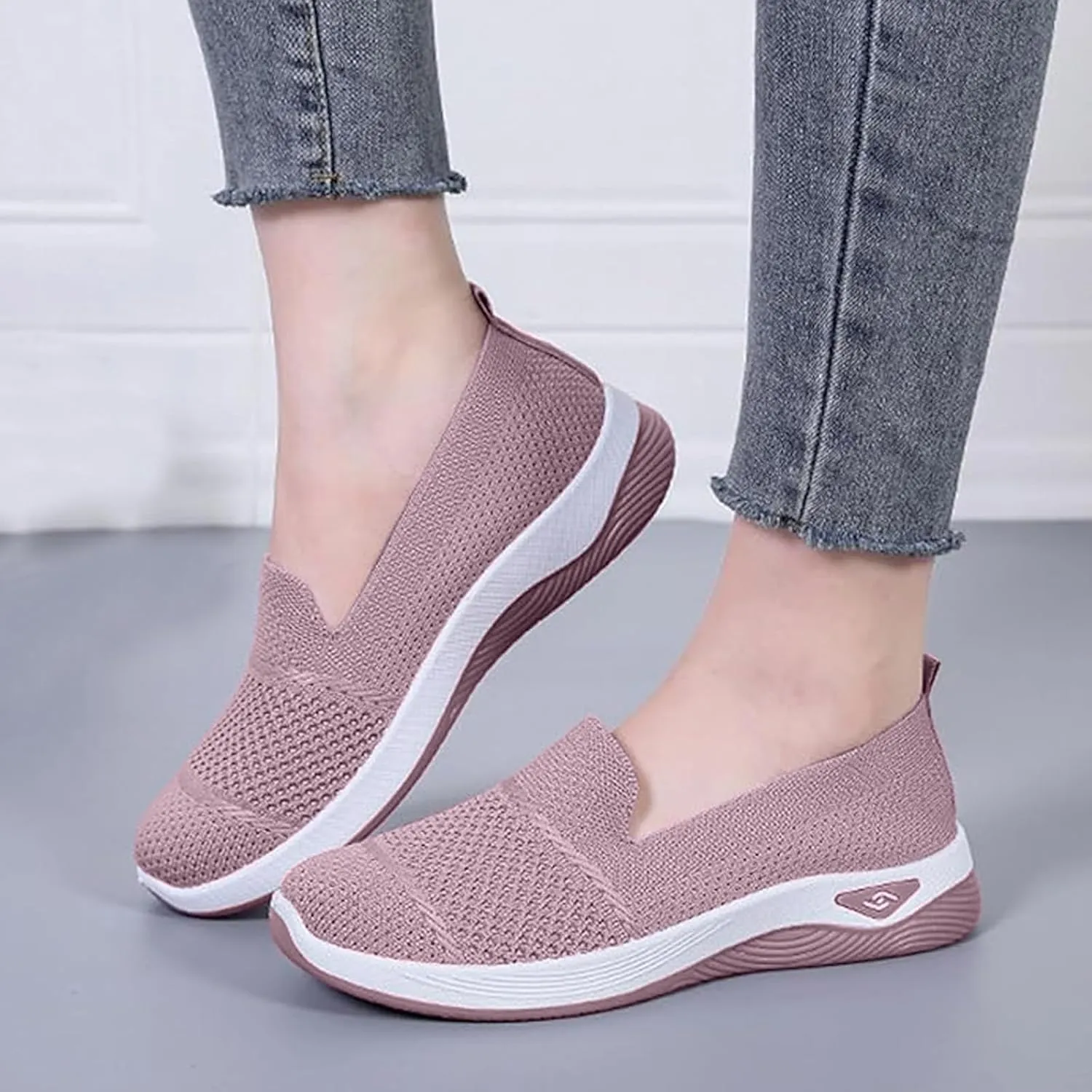 Slip On Orthopedic Sneakers Women Woven Orthopedic Breathable Soft Shoes Walking Flying Sneakers Diabetic Foam Walking Shoes Lightweight Wide Width Soft Sole Arch Support Non-Slip Shoe