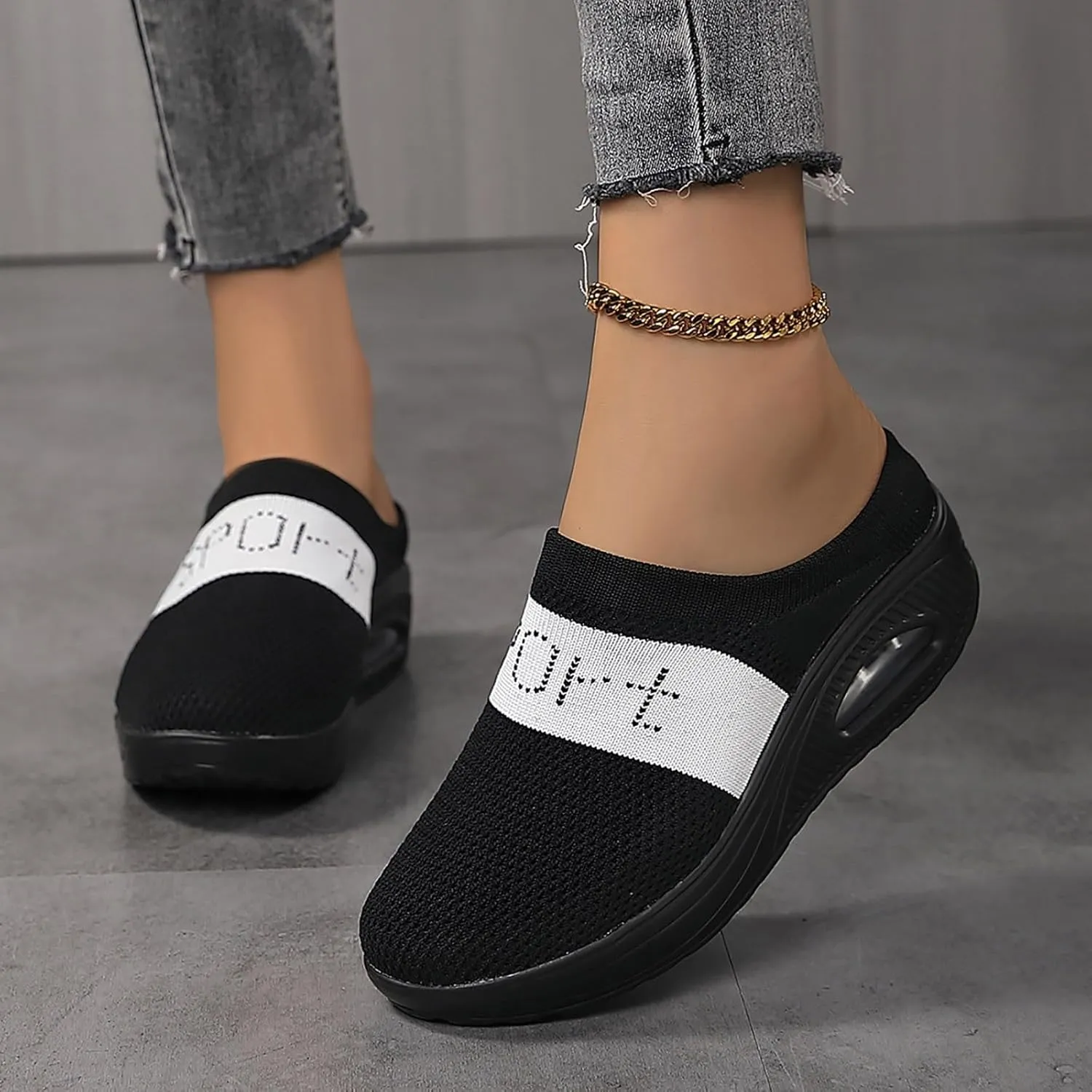 Slip On Sneakers Women Woven Orthopedic Breathable Soft Sole Shoes Outdoor Comfort Casual Fashion Sneakers Women's Mules Shoes Mesh Walking Mules Shoes Lightweight Wedge Platform Loafers