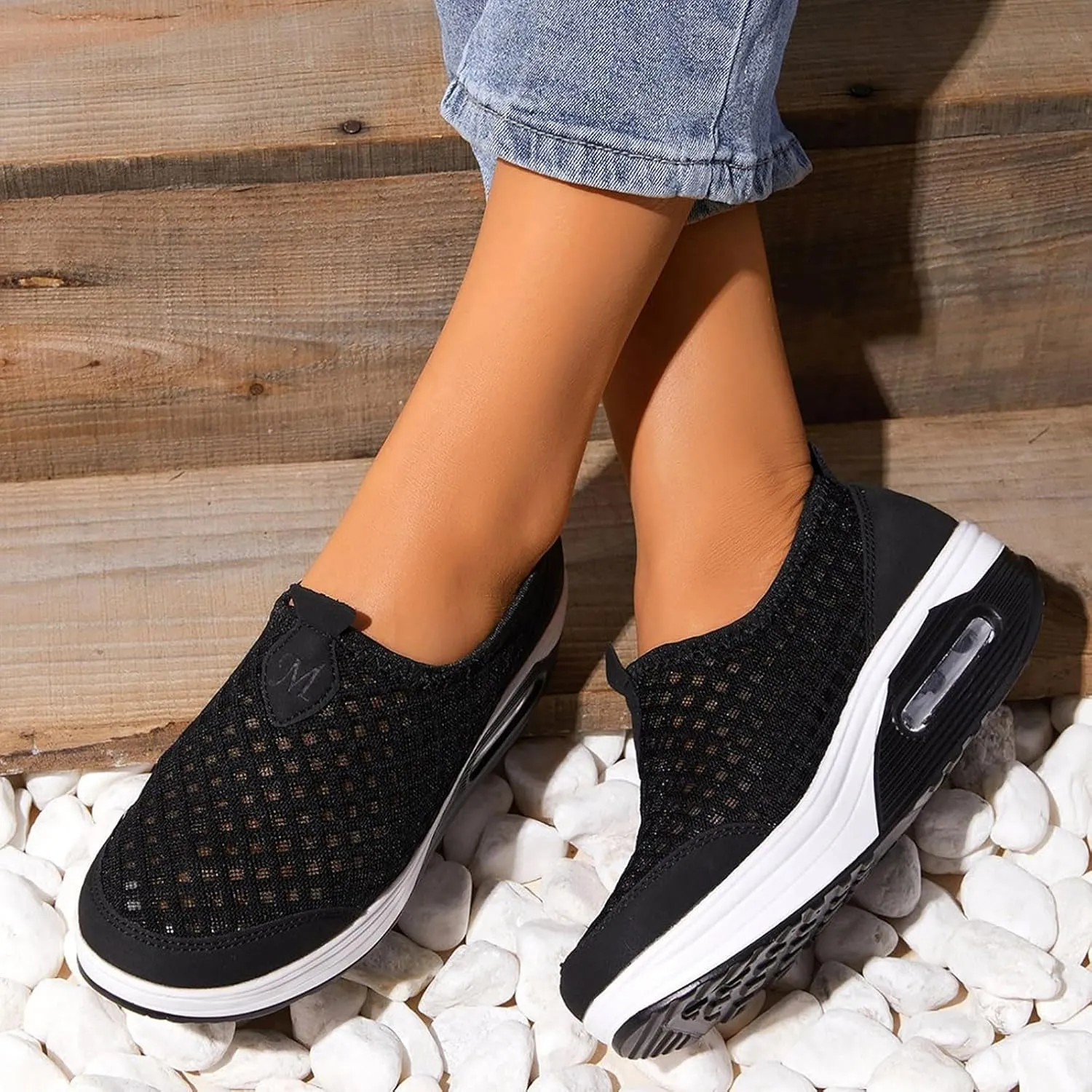 Slip On Sneakers Women Woven Orthopedic Breathable Soft Sole Shoes Outdoor Comfort Casual Fashion Sneakers Women's Mules Shoes Mesh Walking Mules Shoes Lightweight Wedge Platform Loafers