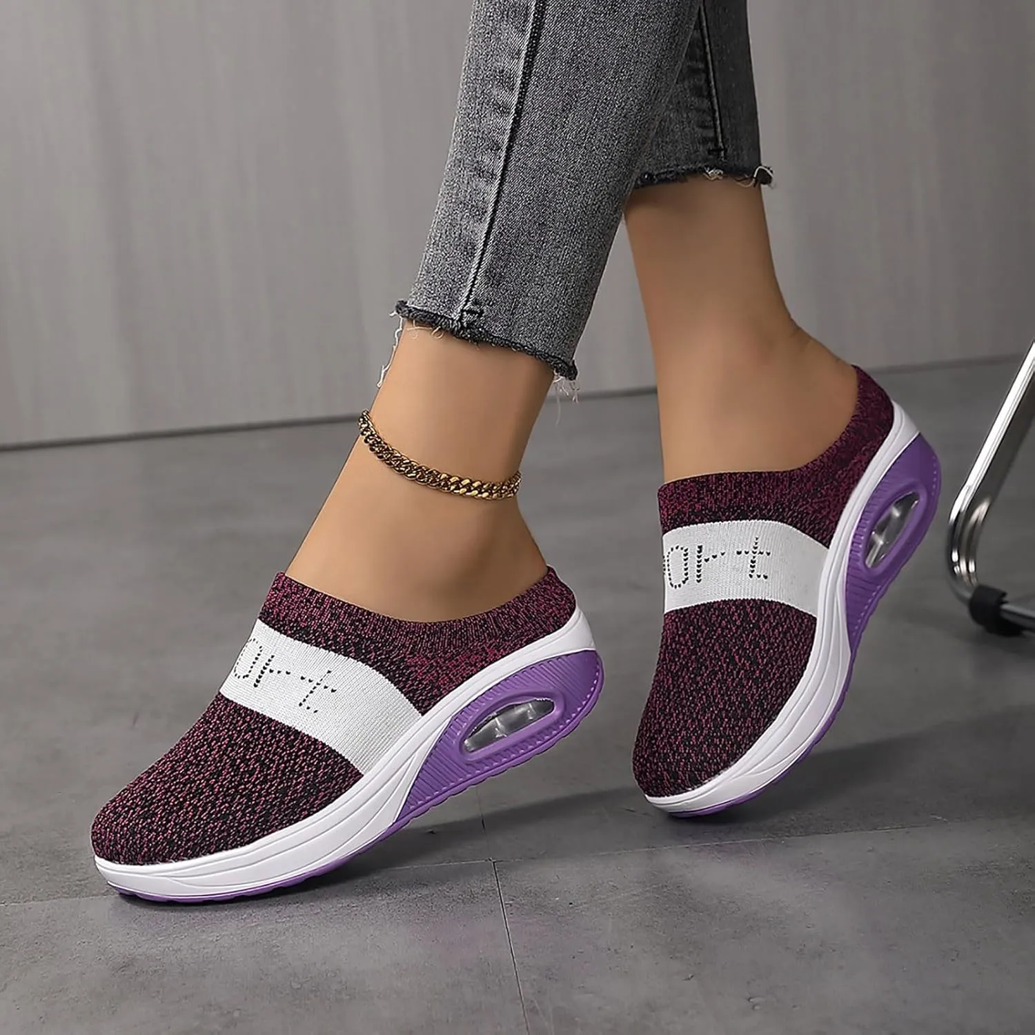 Slip On Sneakers Women Woven Orthopedic Breathable Soft Sole Shoes Outdoor Comfort Casual Fashion Sneakers Women's Mules Shoes Mesh Walking Mules Shoes Lightweight Wedge Platform Loafers