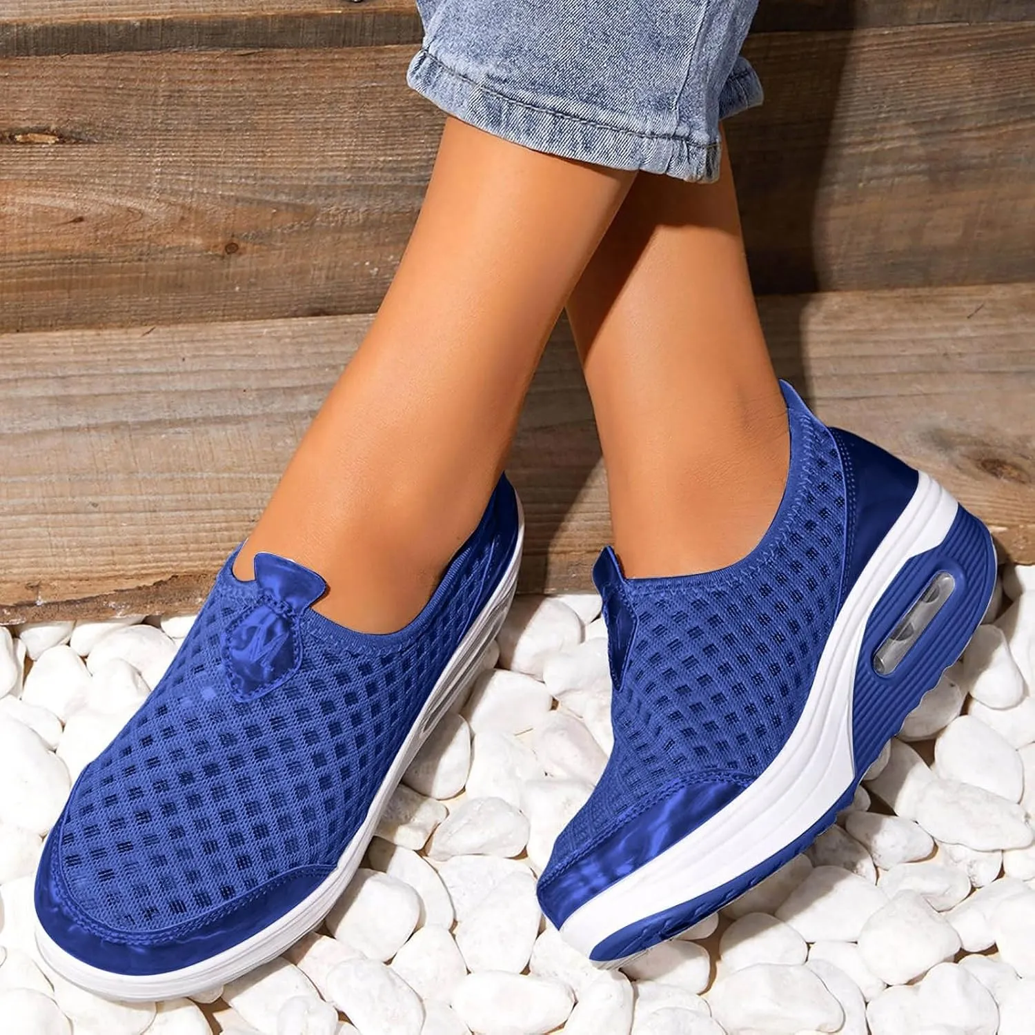 Slip On Sneakers Women Woven Orthopedic Breathable Soft Sole Shoes Outdoor Comfort Casual Fashion Sneakers Women's Mules Shoes Mesh Walking Mules Shoes Lightweight Wedge Platform Loafers