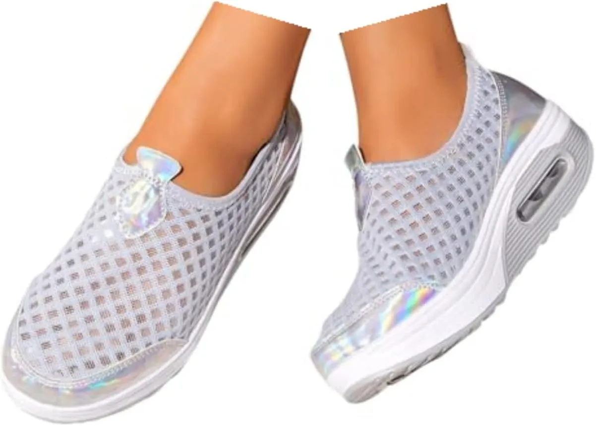 Slip On Sneakers Women Woven Orthopedic Breathable Soft Sole Shoes Outdoor Comfort Casual Fashion Sneakers Women's Mules Shoes Mesh Walking Mules Shoes Lightweight Wedge Platform Loafers