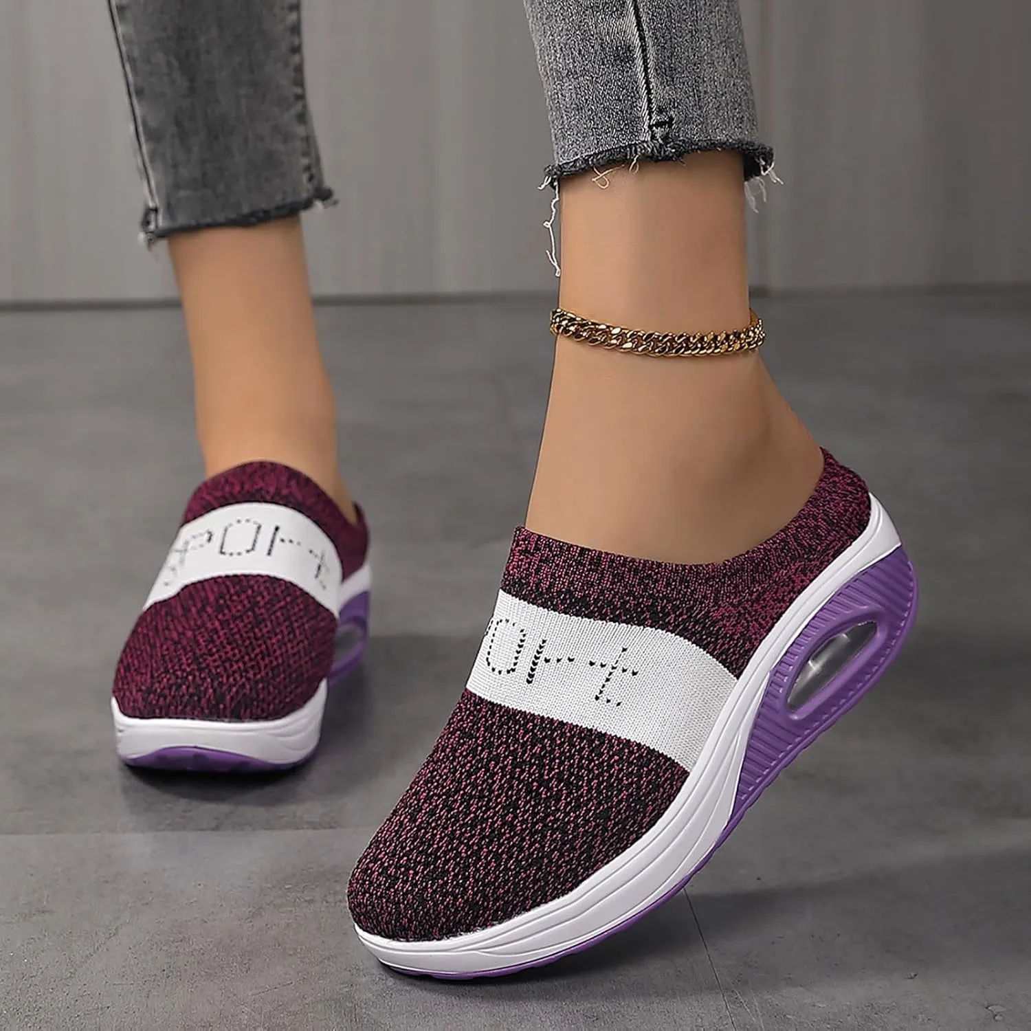 Slip On Sneakers Women Woven Orthopedic Breathable Soft Sole Shoes Outdoor Comfort Casual Fashion Sneakers Women's Mules Shoes Mesh Walking Mules Shoes Lightweight Wedge Platform Loafers