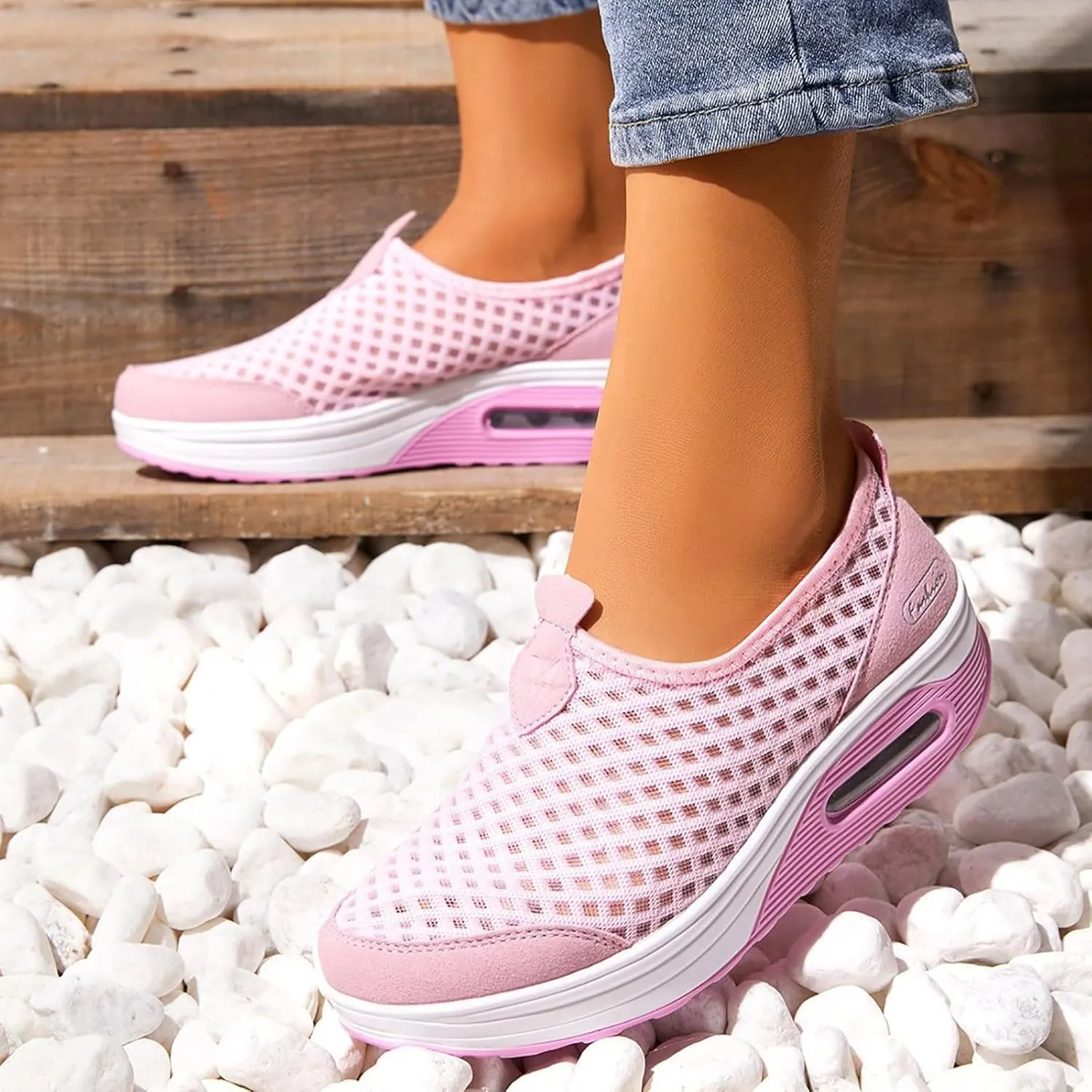 Slip On Sneakers Women Woven Orthopedic Breathable Soft Sole Shoes Outdoor Comfort Casual Fashion Sneakers Women's Mules Shoes Mesh Walking Mules Shoes Lightweight Wedge Platform Loafers