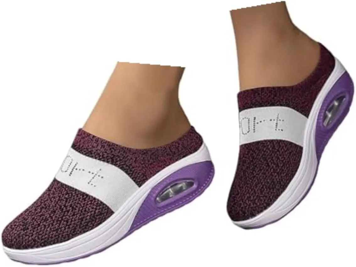 Slip On Sneakers Women Woven Orthopedic Breathable Soft Sole Shoes Outdoor Comfort Casual Fashion Sneakers Women's Mules Shoes Mesh Walking Mules Shoes Lightweight Wedge Platform Loafers