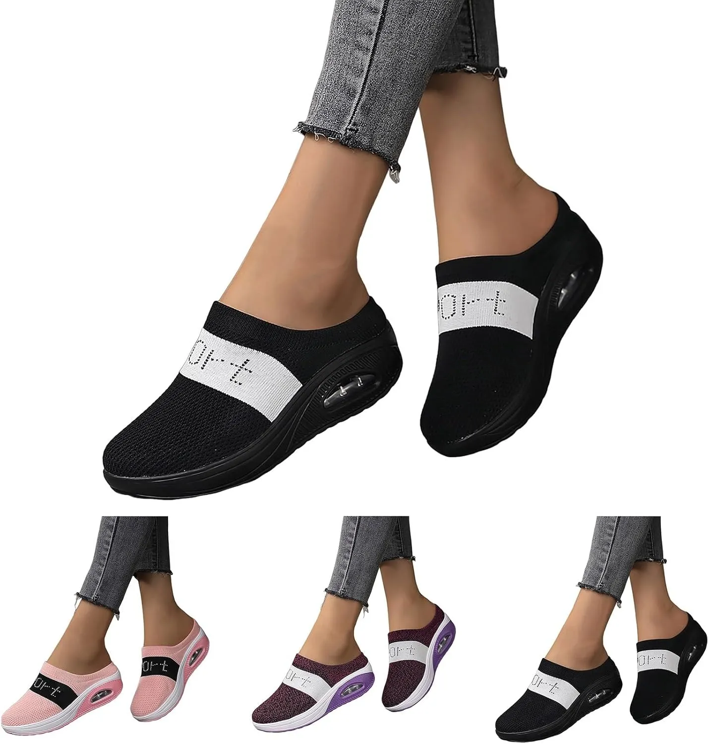 Slip On Sneakers Women Woven Orthopedic Breathable Soft Sole Shoes Outdoor Comfort Casual Fashion Sneakers Women's Mules Shoes Mesh Walking Mules Shoes Lightweight Wedge Platform Loafers