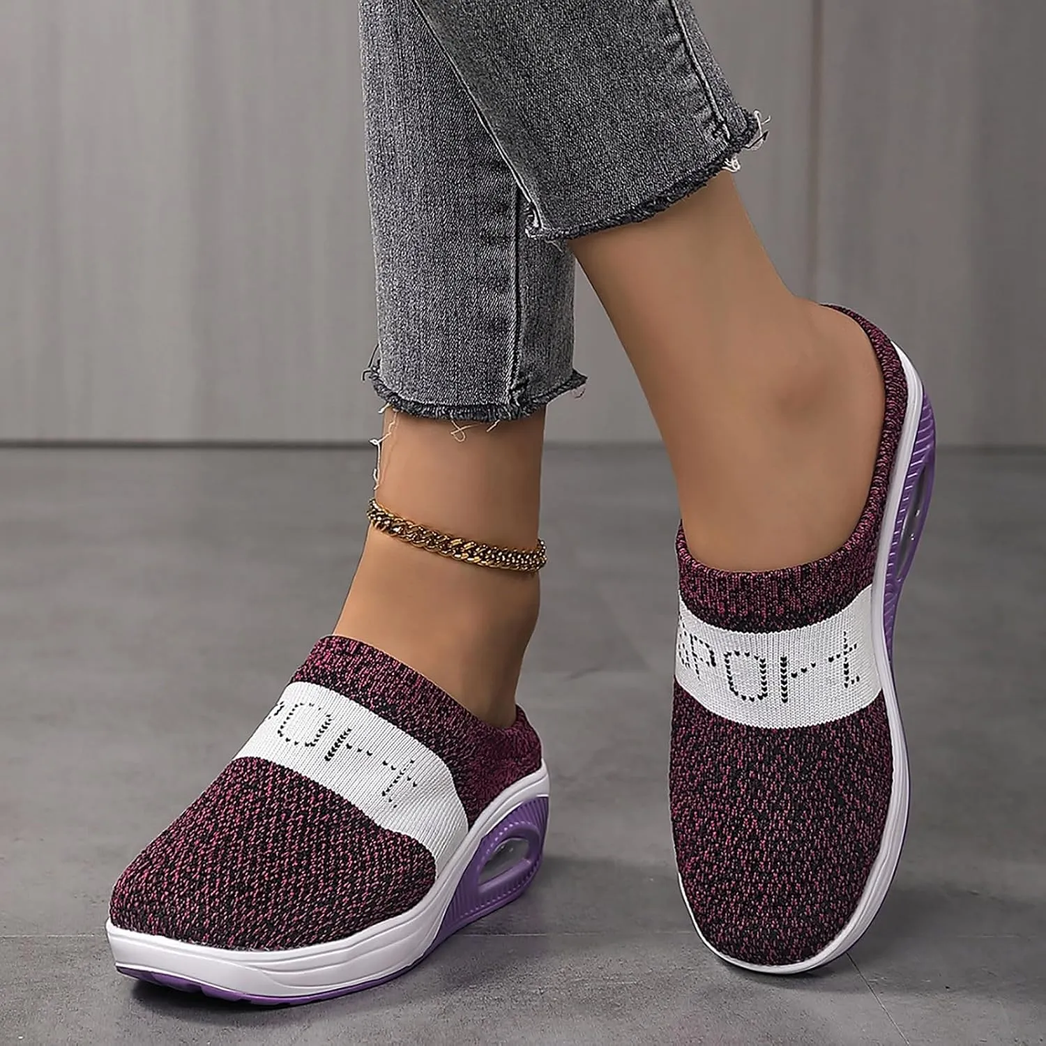 Slip On Sneakers Women Woven Orthopedic Breathable Soft Sole Shoes Outdoor Comfort Casual Fashion Sneakers Women's Mules Shoes Mesh Walking Mules Shoes Lightweight Wedge Platform Loafers