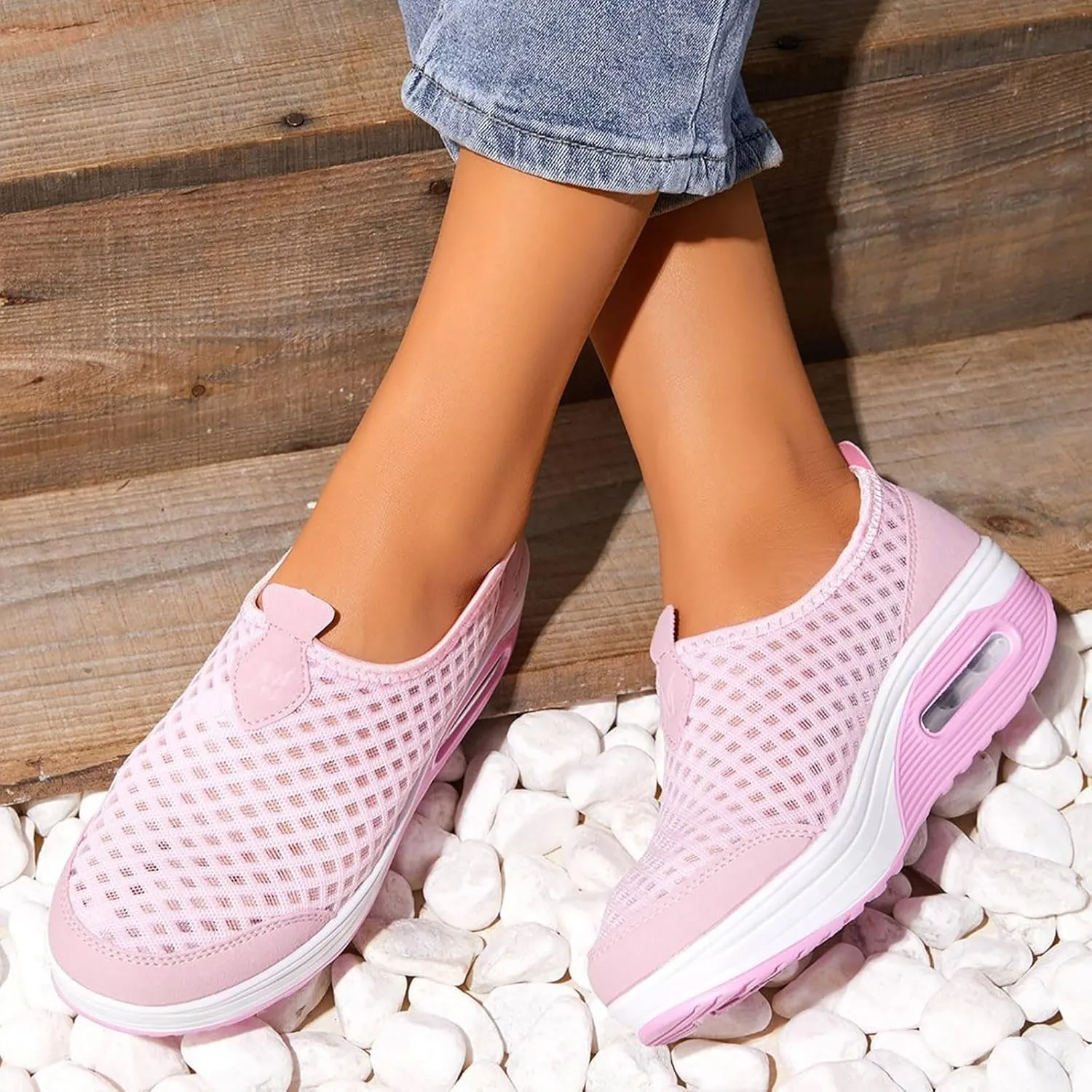 Slip On Sneakers Women Woven Orthopedic Breathable Soft Sole Shoes Outdoor Comfort Casual Fashion Sneakers Women's Mules Shoes Mesh Walking Mules Shoes Lightweight Wedge Platform Loafers