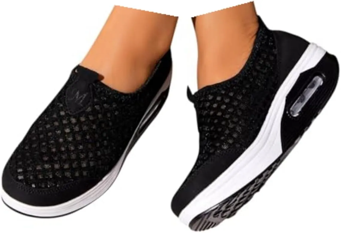 Slip On Sneakers Women Woven Orthopedic Breathable Soft Sole Shoes Outdoor Comfort Casual Fashion Sneakers Women's Mules Shoes Mesh Walking Mules Shoes Lightweight Wedge Platform Loafers