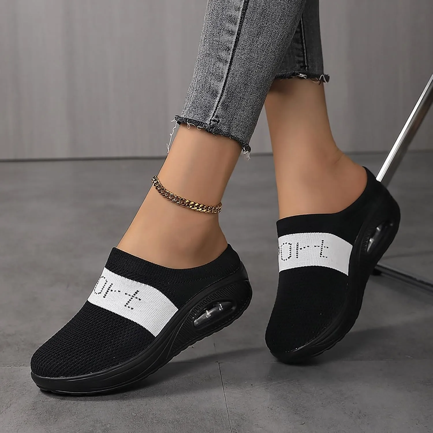 Slip On Sneakers Women Woven Orthopedic Breathable Soft Sole Shoes Outdoor Comfort Casual Fashion Sneakers Women's Mules Shoes Mesh Walking Mules Shoes Lightweight Wedge Platform Loafers