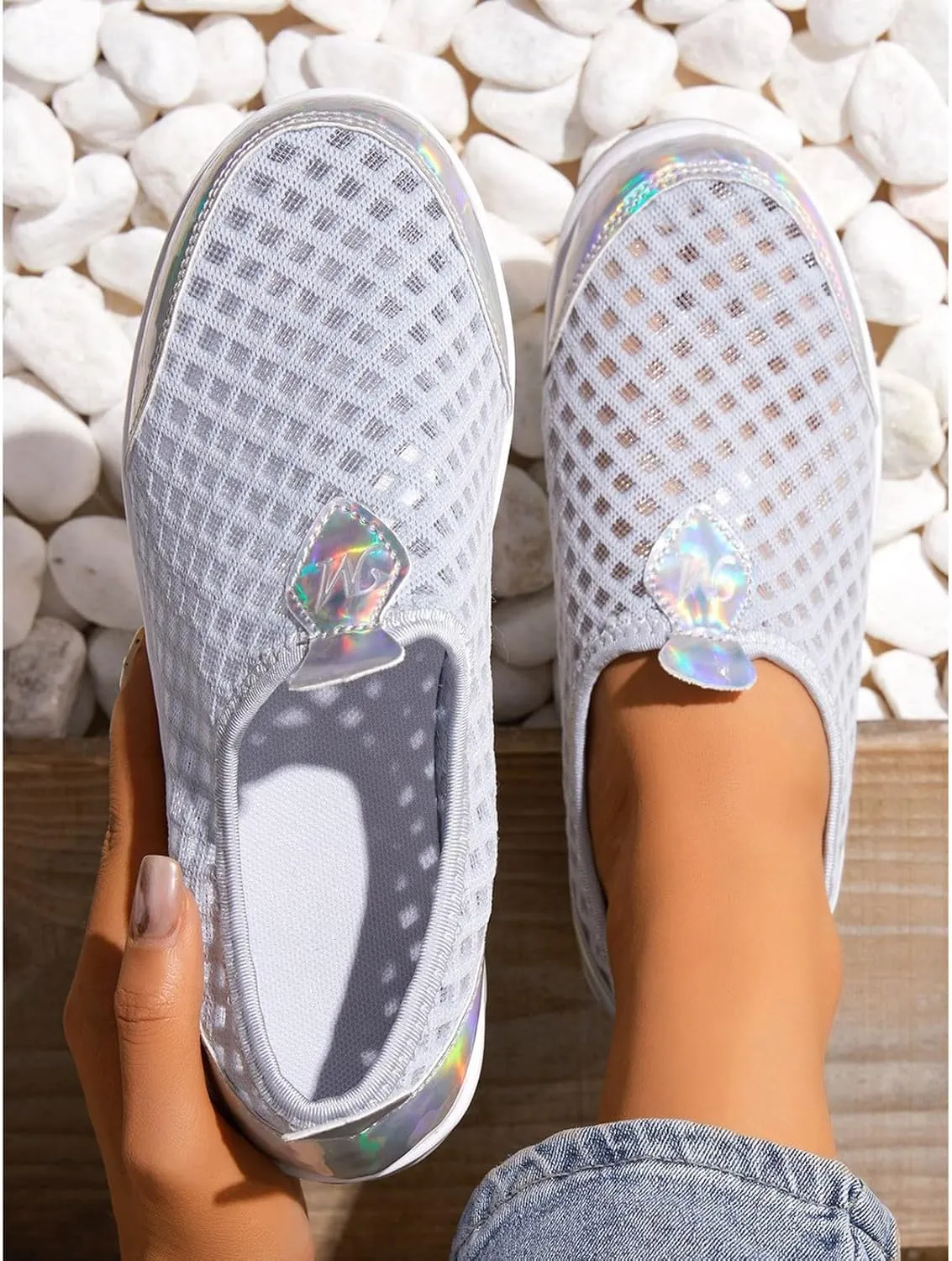 Slip On Sneakers Women Woven Orthopedic Breathable Soft Sole Shoes Outdoor Comfort Casual Fashion Sneakers Women's Mules Shoes Mesh Walking Mules Shoes Lightweight Wedge Platform Loafers