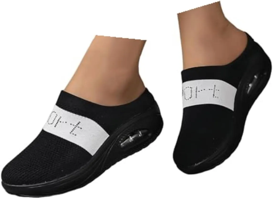 Slip On Sneakers Women Woven Orthopedic Breathable Soft Sole Shoes Outdoor Comfort Casual Fashion Sneakers Women's Mules Shoes Mesh Walking Mules Shoes Lightweight Wedge Platform Loafers