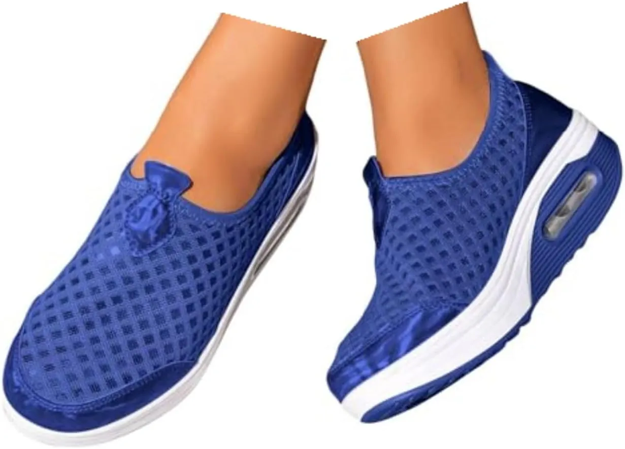 Slip On Sneakers Women Woven Orthopedic Breathable Soft Sole Shoes Outdoor Comfort Casual Fashion Sneakers Women's Mules Shoes Mesh Walking Mules Shoes Lightweight Wedge Platform Loafers