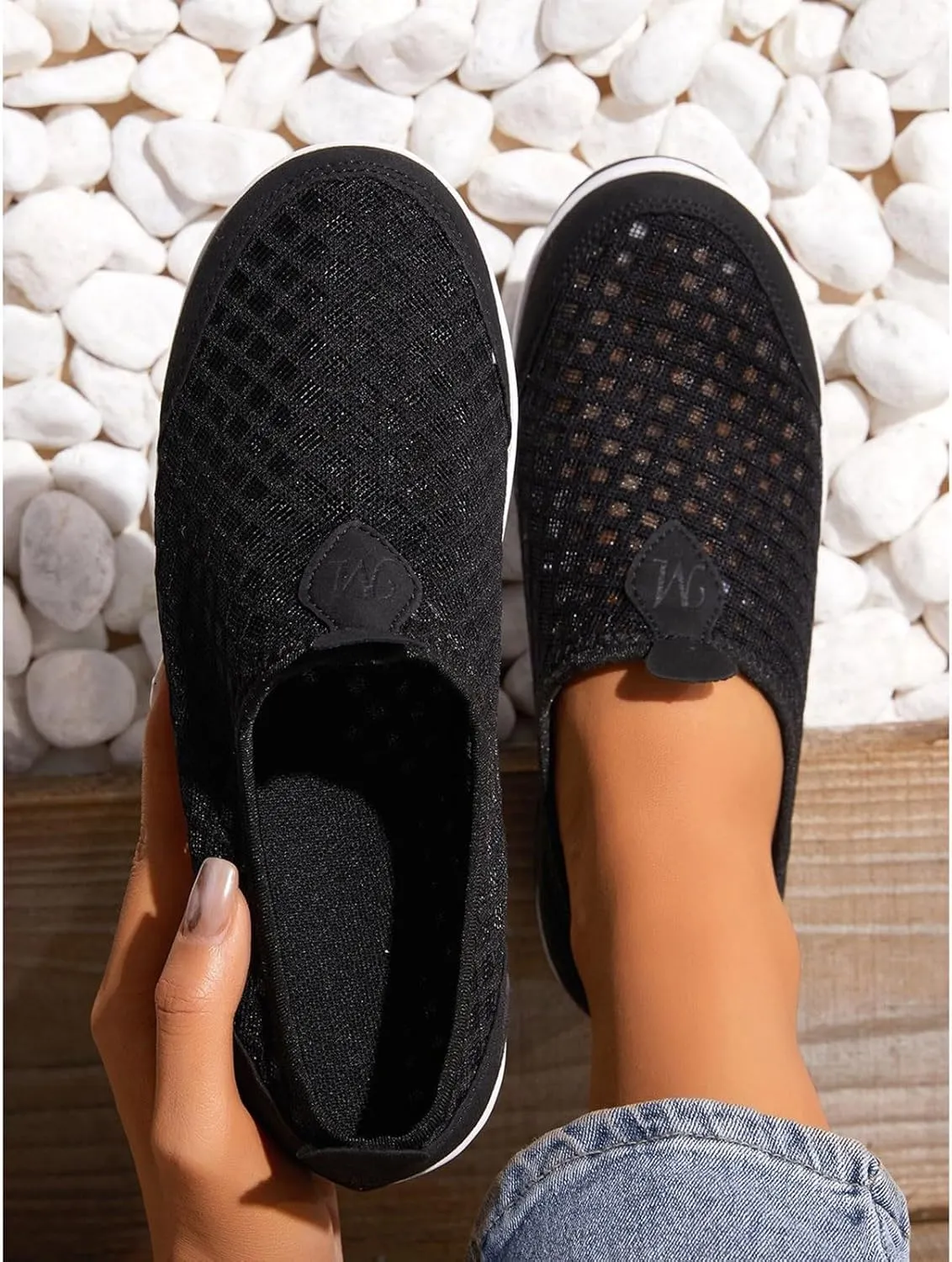 Slip On Sneakers Women Woven Orthopedic Breathable Soft Sole Shoes Outdoor Comfort Casual Fashion Sneakers Women's Mules Shoes Mesh Walking Mules Shoes Lightweight Wedge Platform Loafers