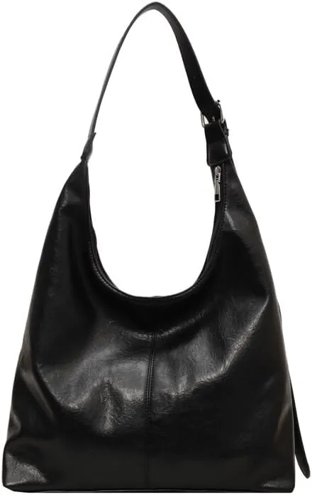 Slouchy Shoulder Bag for Women Half Moon Slouchy Purse Bag Trending Purses Hobo Crossbody Bags for Working College (Black)