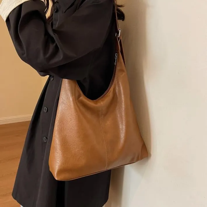 Slouchy Shoulder Bag for Women Half Moon Slouchy Purse Bag Trending Purses Hobo Crossbody Bags for Working College (Brown)