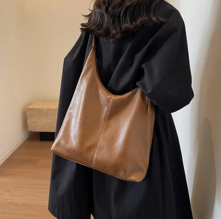 Slouchy Shoulder Bag for Women Half Moon Slouchy Purse Bag Trending Purses Hobo Crossbody Bags for Working College (Brown)