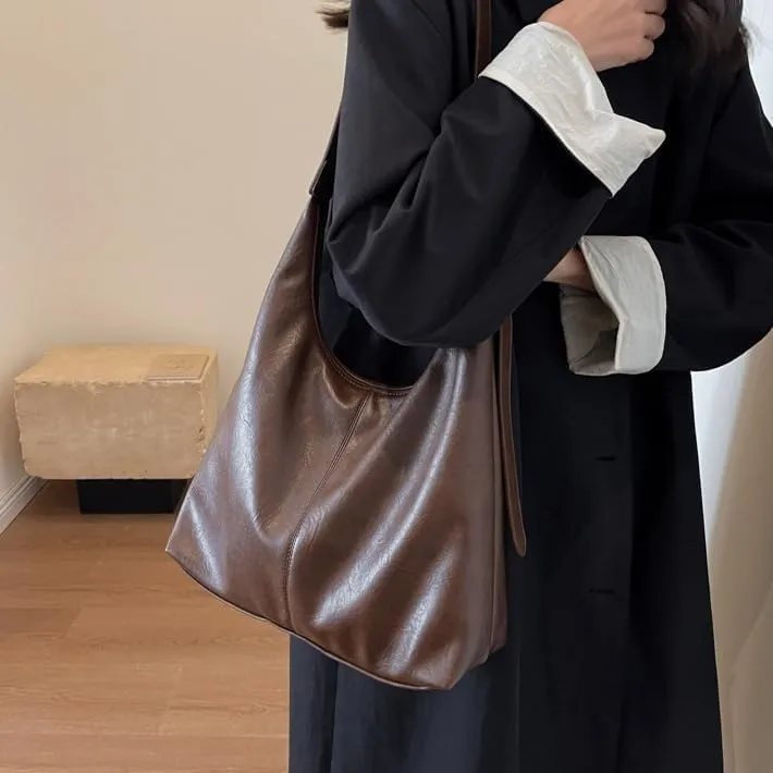 Slouchy Shoulder Bag for Women Half Moon Slouchy Purse Bag Trending Purses Hobo Crossbody Bags for Working College (Dark Brown)