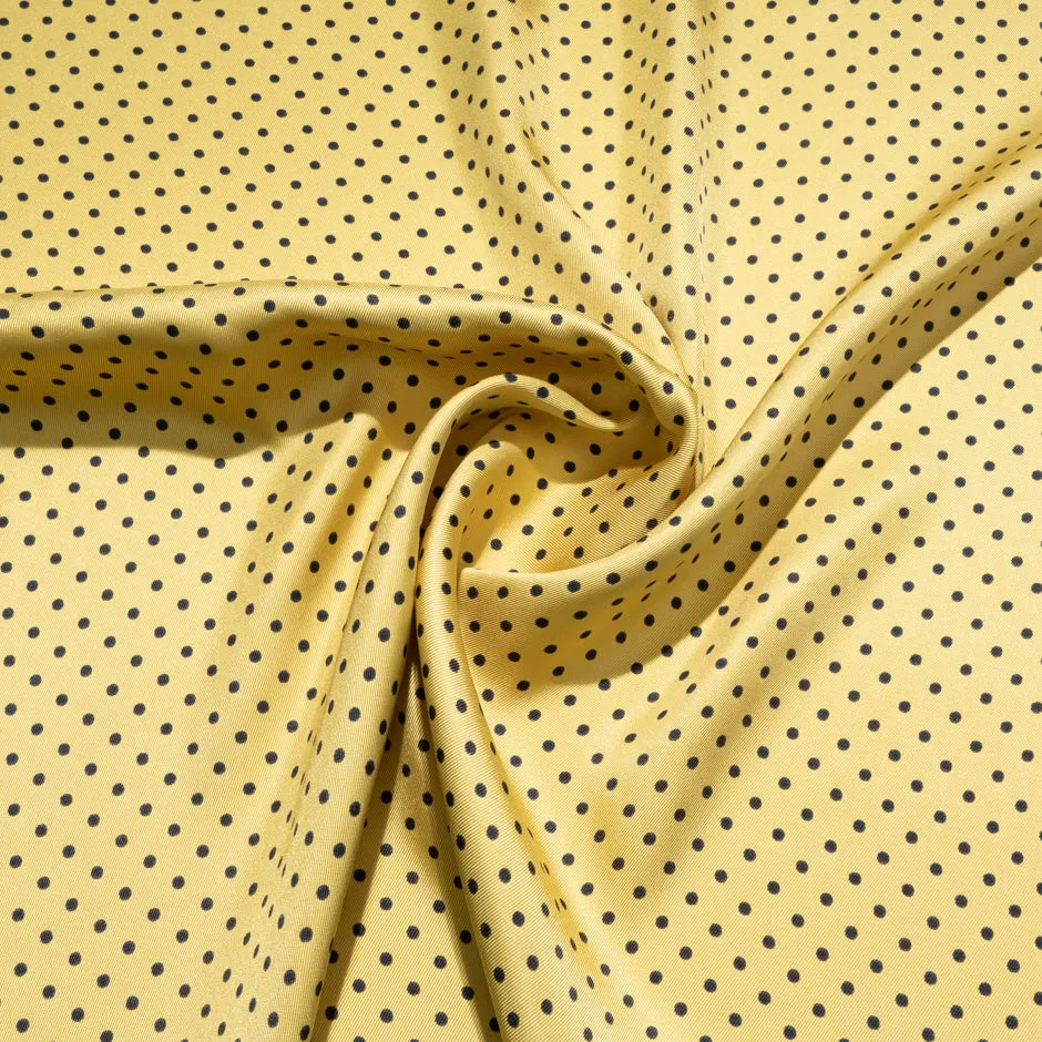 Small Black Spotted Yellow Pure Silk Twill