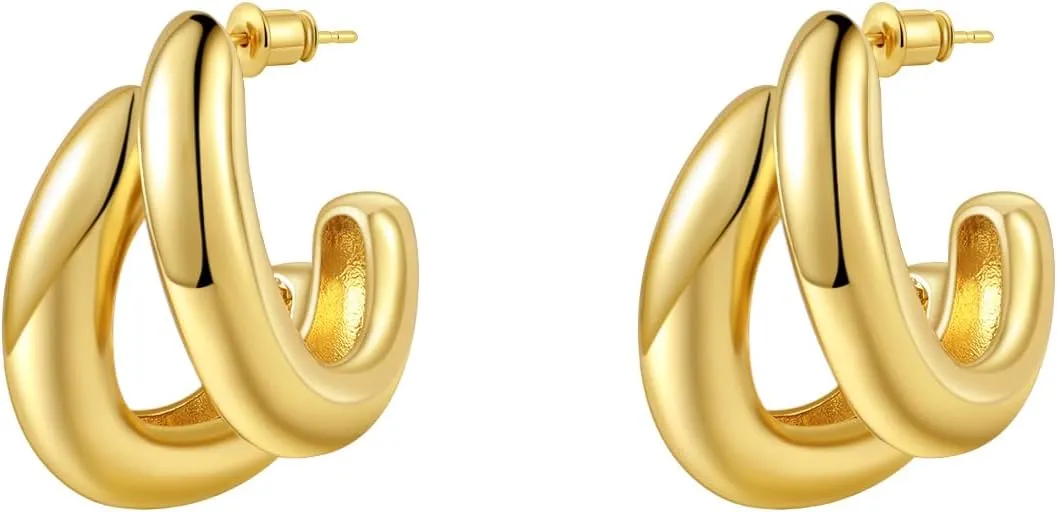 Small Gold Huggie Hoops Earrings Set for Women, Trendy 14k Gold Plated Stack Hoop Earrings Sets Hypoallergenic Open Hoops Earrings for Women Jewelry Twisted Zircon Gifts for Women