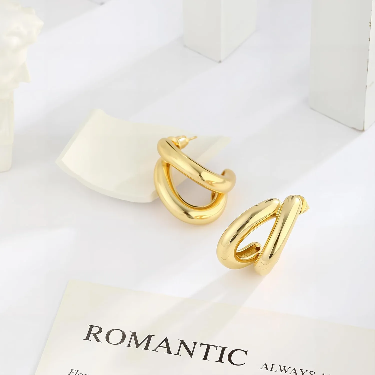 Small Gold Huggie Hoops Earrings Set for Women, Trendy 14k Gold Plated Stack Hoop Earrings Sets Hypoallergenic Open Hoops Earrings for Women Jewelry Twisted Zircon Gifts for Women