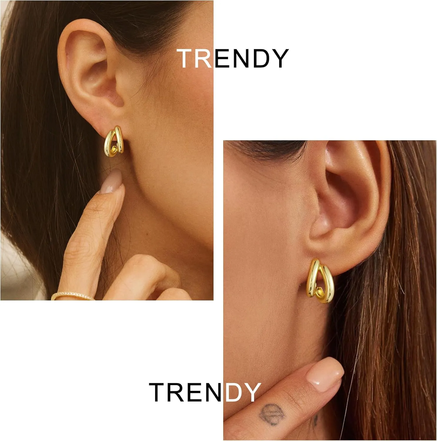 Small Gold Huggie Hoops Earrings Set for Women, Trendy 14k Gold Plated Stack Hoop Earrings Sets Hypoallergenic Open Hoops Earrings for Women Jewelry Twisted Zircon Gifts for Women