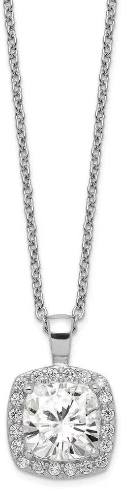 Solid 925 Sterling Silver CZ Cubic Zirconia Princess Cut Pendant Necklace Charm Chain - with Secure Lobster Lock Clasp (Width = 11mm)