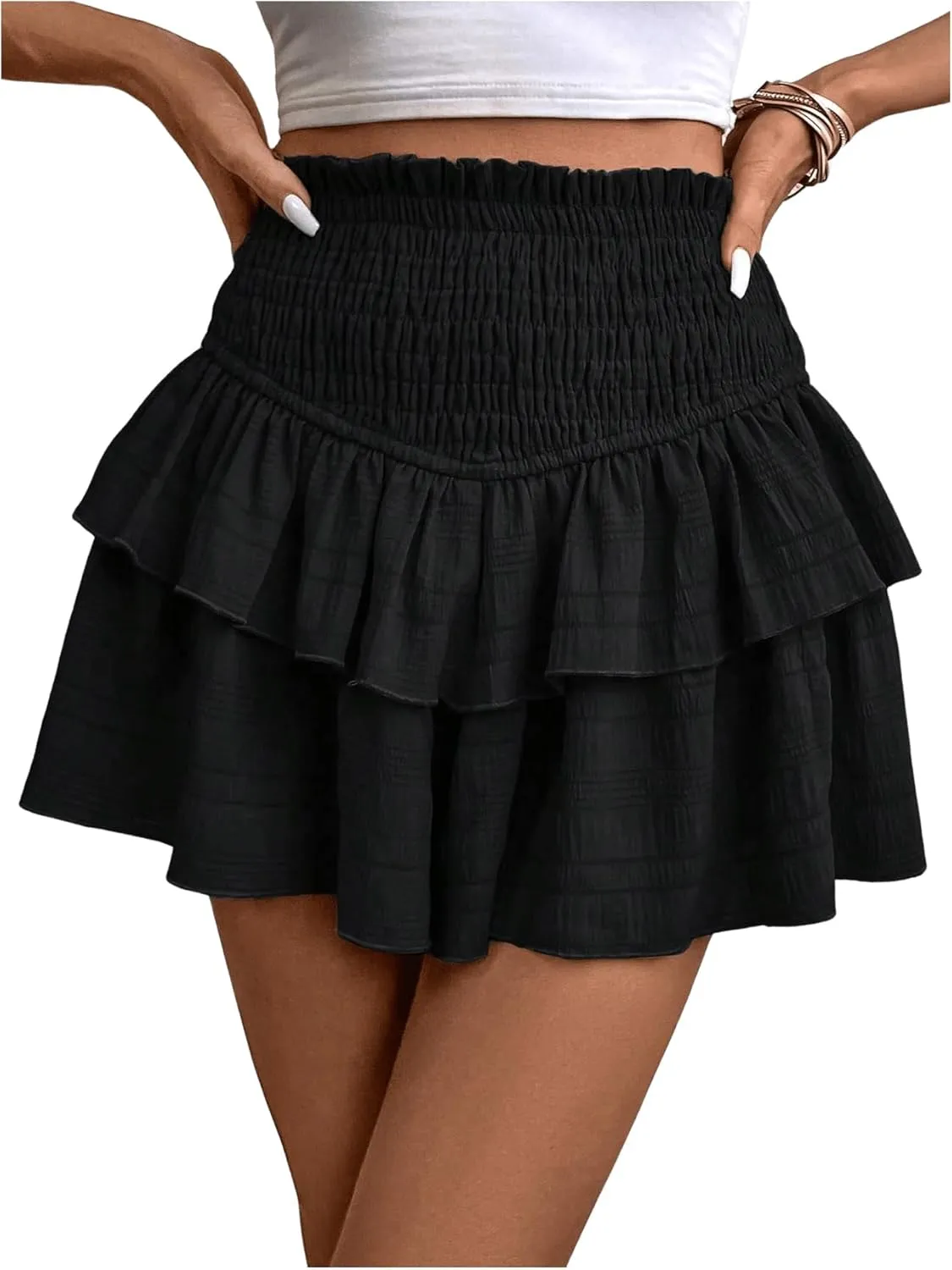 SOLY HUX Women's High Waist Ruffle Flowy Mini Skorts Layered Casual Beach Shorts