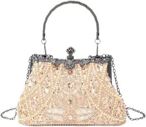Sophisticated Handmade Beadwork Clutch Purse With Kiss Lock Closure Shoulder Bag Handbag For Wedding And Galas