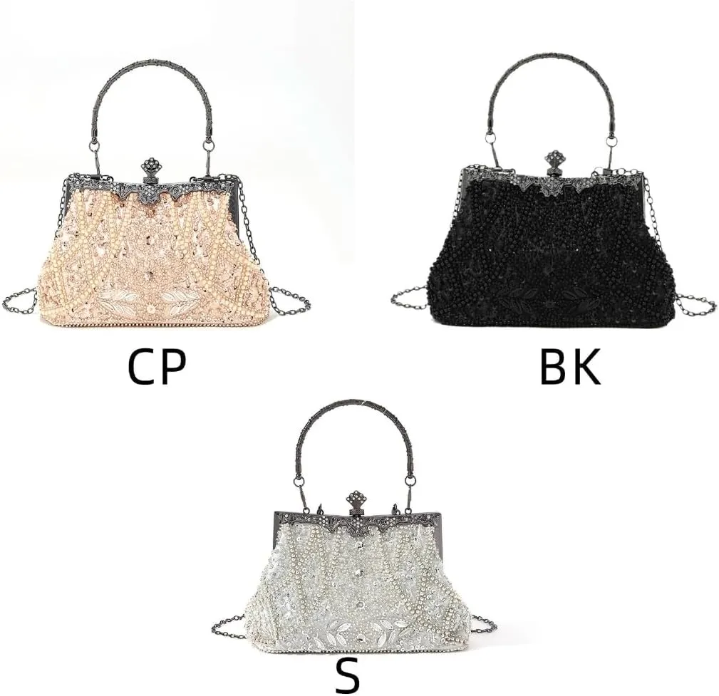 Sophisticated Handmade Beadwork Clutch Purse With Kiss Lock Closure Shoulder Bag Handbag For Wedding And Galas