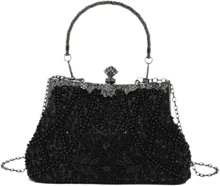 Sophisticated Handmade Beadwork Clutch Purse With Kiss Lock Closure Shoulder Bag Handbag For Wedding And Galas