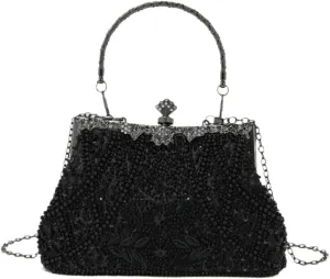 Sophisticated Handmade Beadwork Clutch Purse With Kiss Lock Closure Shoulder Bag Handbag For Wedding And Galas