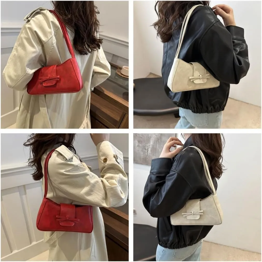 Sophisticated Women's Shoulder Bag with Bows Detail PU Underarm Bags Casual Handbag Satchel Purse for Everyday Use