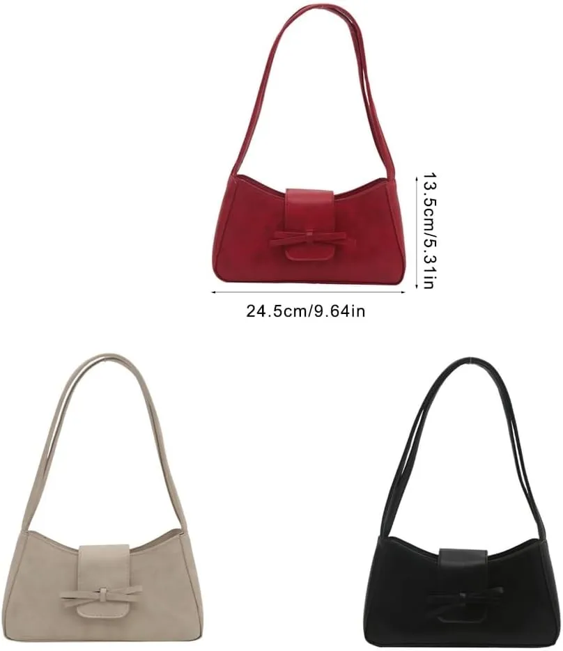 Sophisticated Women's Shoulder Bag with Bows Detail PU Underarm Bags Casual Handbag Satchel Purse for Everyday Use
