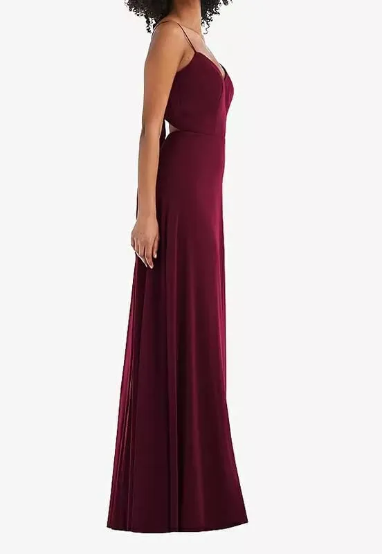 Spaghetti Straps Bridesmaid Dresses for Women 2024 Chiffon Sheath Long Evening Gowns with Slit V-Neck Open Back