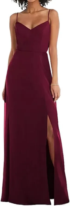 Spaghetti Straps Bridesmaid Dresses for Women 2024 Chiffon Sheath Long Evening Gowns with Slit V-Neck Open Back