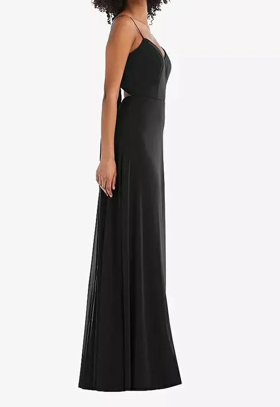 Spaghetti Straps Bridesmaid Dresses for Women 2024 Chiffon Sheath Long Evening Gowns with Slit V-Neck Open Back