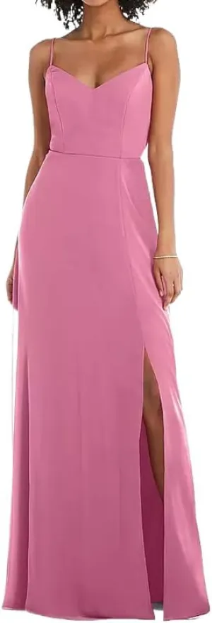 Spaghetti Straps Bridesmaid Dresses for Women 2024 Chiffon Sheath Long Evening Gowns with Slit V-Neck Open Back