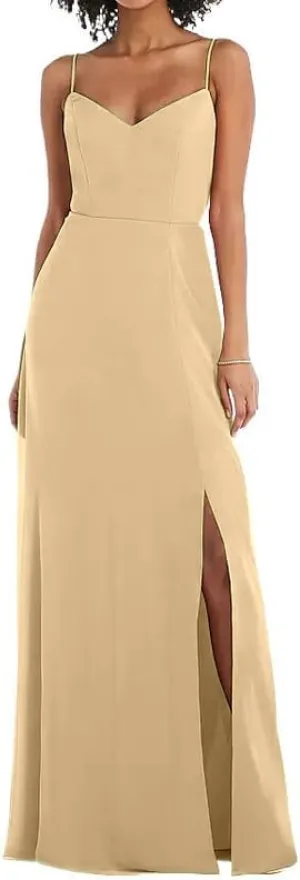 Spaghetti Straps Bridesmaid Dresses for Women 2024 Chiffon Sheath Long Evening Gowns with Slit V-Neck Open Back