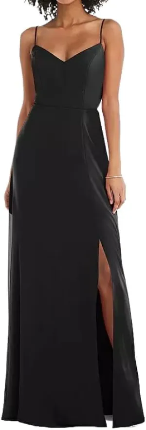 Spaghetti Straps Bridesmaid Dresses for Women 2024 Chiffon Sheath Long Evening Gowns with Slit V-Neck Open Back