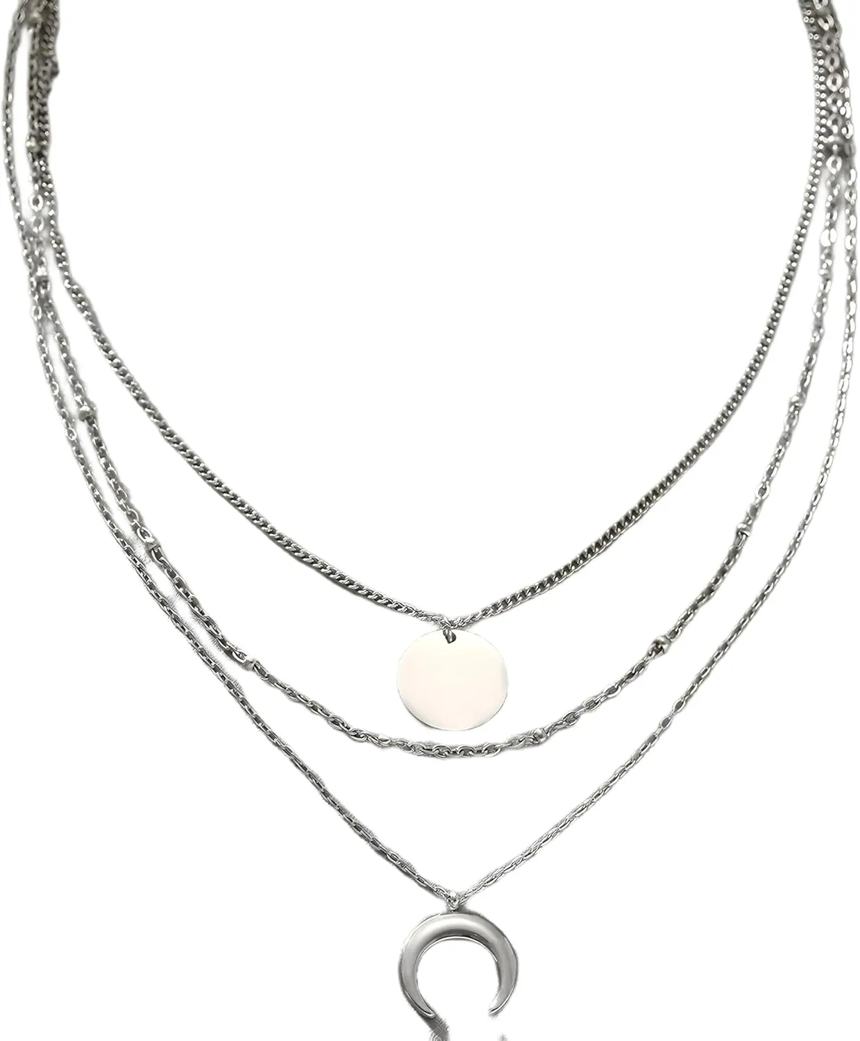 Stainless Steel Necklace High-end Moon Pendant Circle Design Layered Chain Necklaces For Women Jewelry Popular New Gifts-V10