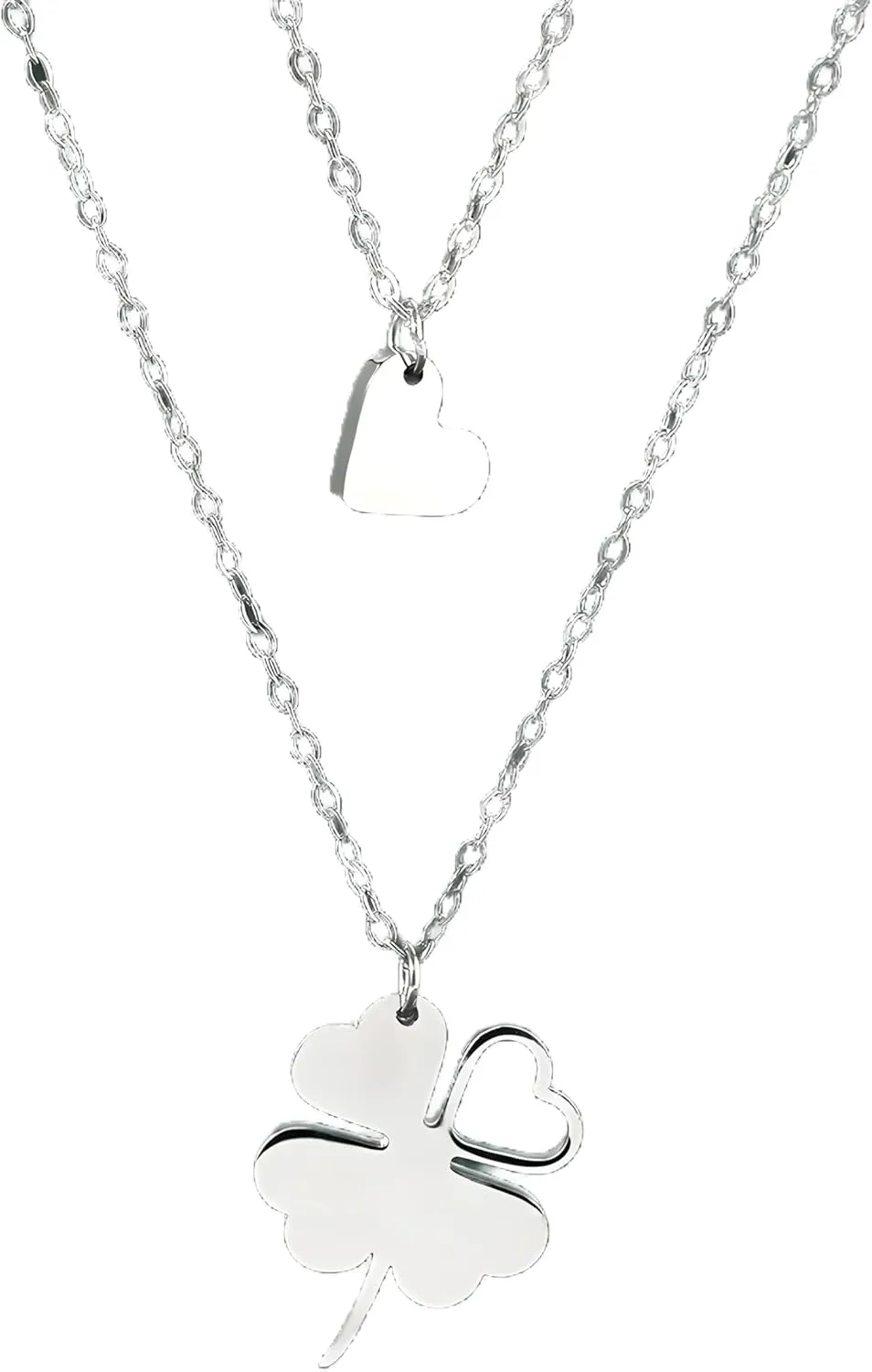 Stainless Steel Necklaces Classic Clover Heart Pendant Layer Chain Necklace For Women Jewelry Birthday Gift-V12